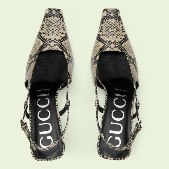 GUCCI SHOES MID HEEL SLINGBACK PUMPS PYTHON PRINT LEATHER G LOGO sz 41 11 - Picture 3 of 15